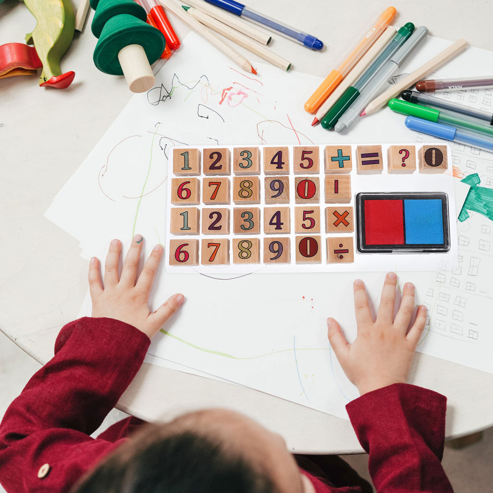Kids Education Number - 1Set Wooden Number Stampers Creative Learning