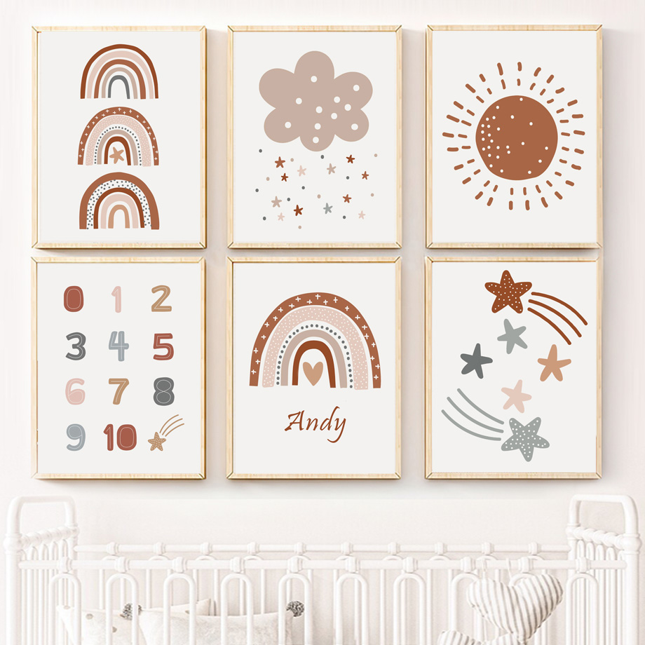 Kids Education Name - Boho Nursery Poster Canvas Print Rainbow